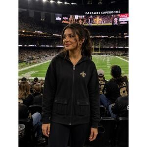 NFL Hoodie Jacket New Orleans Saints Womens Small Black Hooded Waffle Knit READ